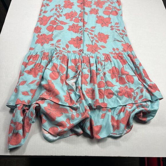 Lobo Rosa Tiered Midi Dress Floral Short Sleeve Button Front Relaxed Fit SMALL - Picture 2 of 13
